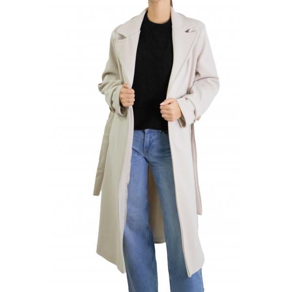 Cappotto con cinta e bottone tinta unita